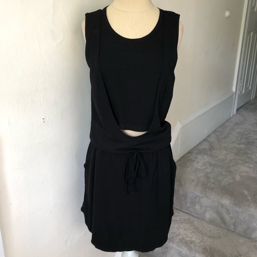 A.L.C. Black Sleeveless Cutout Drawstring Waist Jersey Dress Size Small EUC